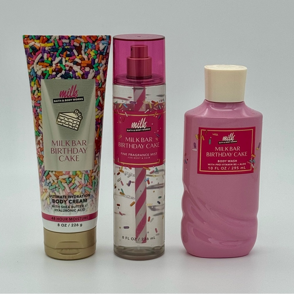 Bath & Body Works Milk Bar Birthday Cake Gift Set Limited Edition Body Care NWT - Picture 3 of 6